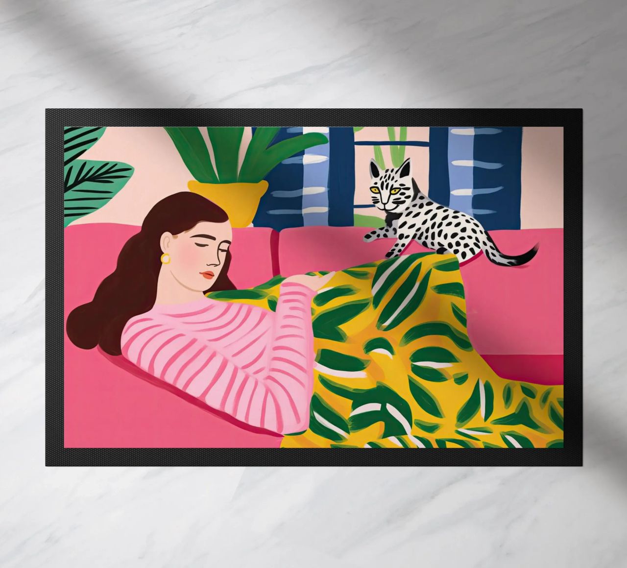 Il gatto vuole giocare | Illustrazione in stile Matisse zerbino da Autofocus
