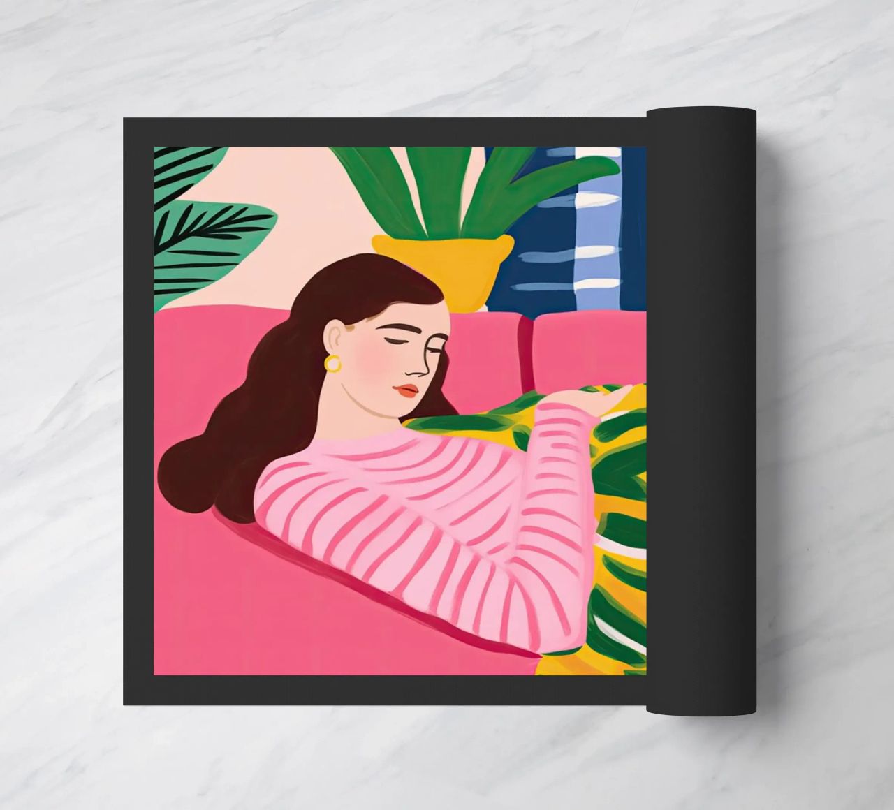 Il gatto vuole giocare | Illustrazione in stile Matisse zerbino da Autofocus