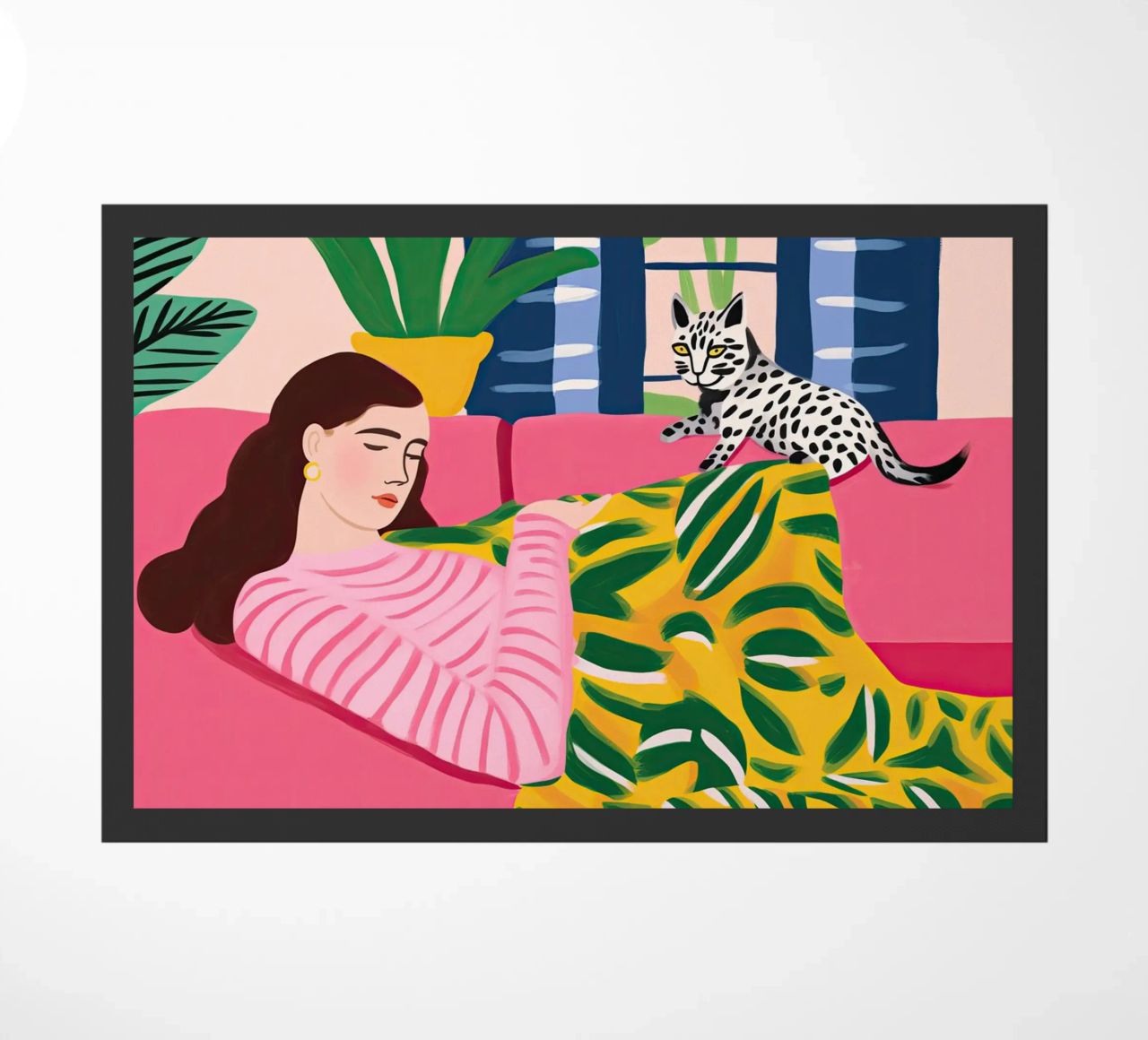 Il gatto vuole giocare | Illustrazione in stile Matisse zerbino da Autofocus
