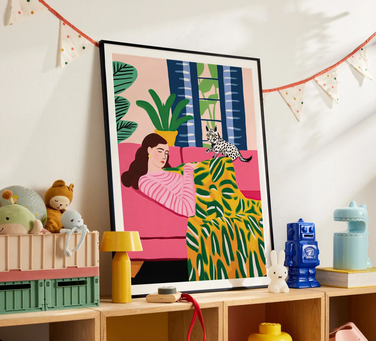 Il gatto vuole giocare | Illustrazione in stile Matisse carta hahnemühle da Autofocus