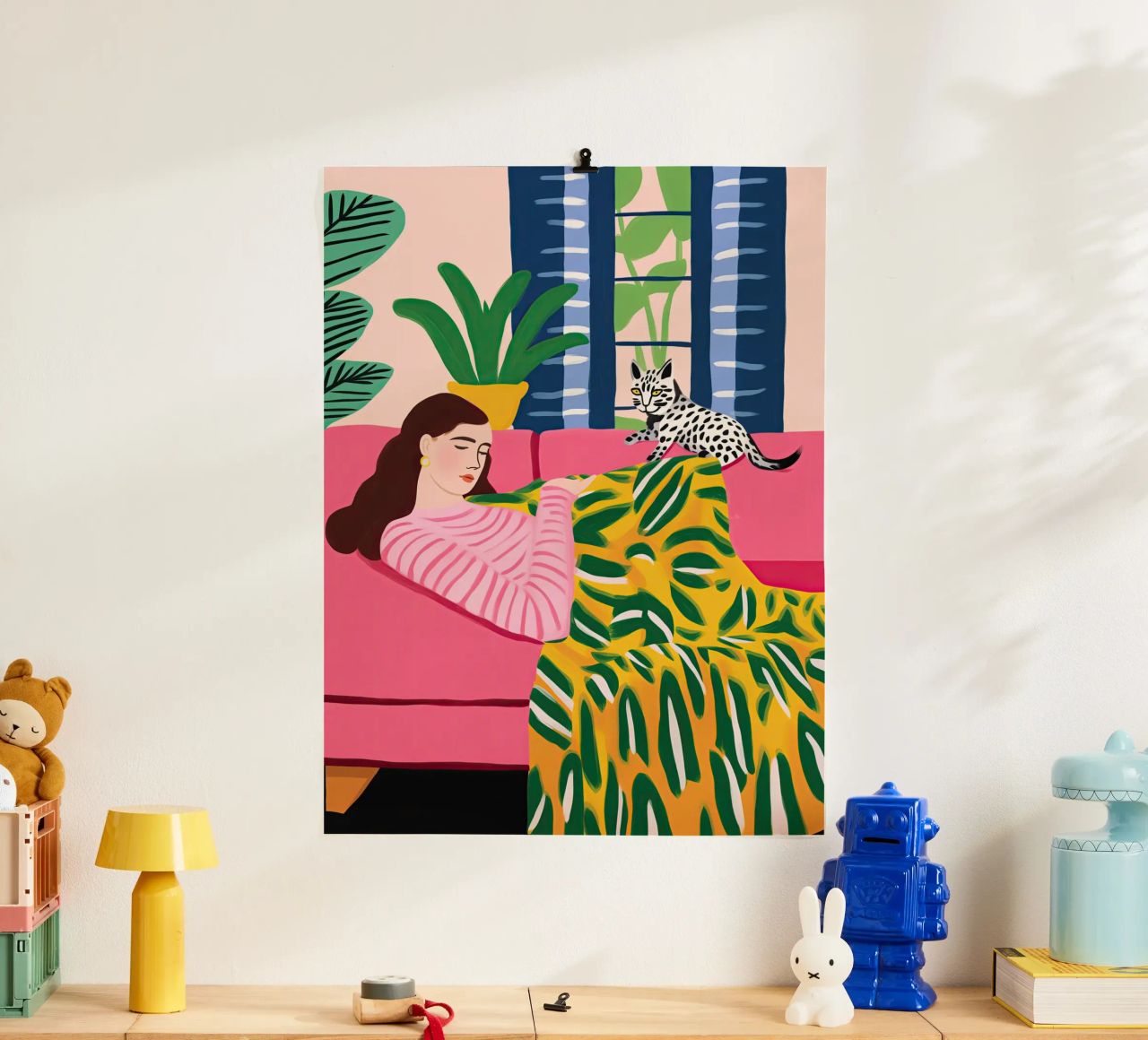 Il gatto vuole giocare | Illustrazione in stile Matisse carta hahnemühle da Autofocus