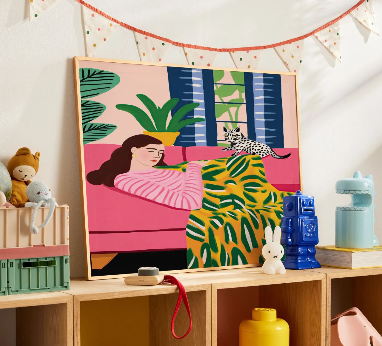 Il gatto vuole giocare | Illustrazione in stile Matisse carta hahnemühle da Autofocus