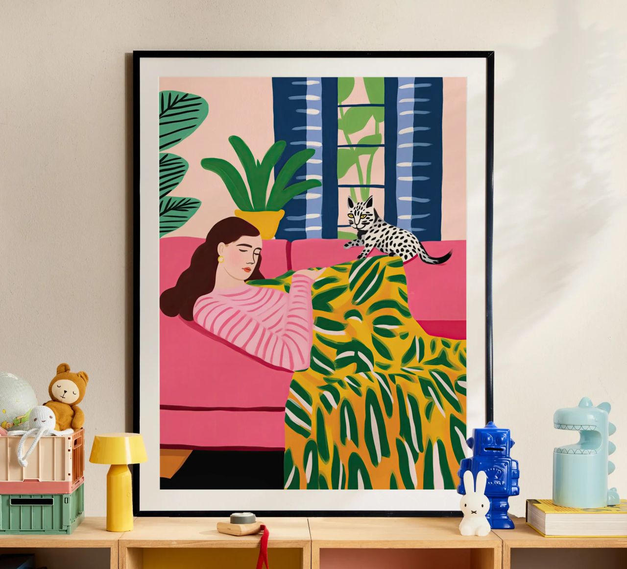 Il gatto vuole giocare | Illustrazione in stile Matisse carta hahnemühle da Autofocus