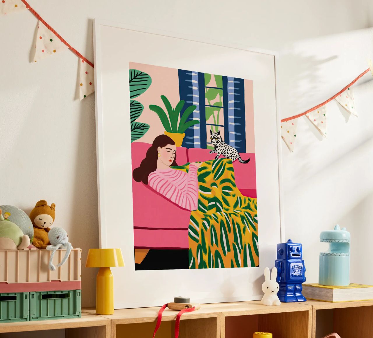 Il gatto vuole giocare | Illustrazione in stile Matisse carta hahnemühle da Autofocus
