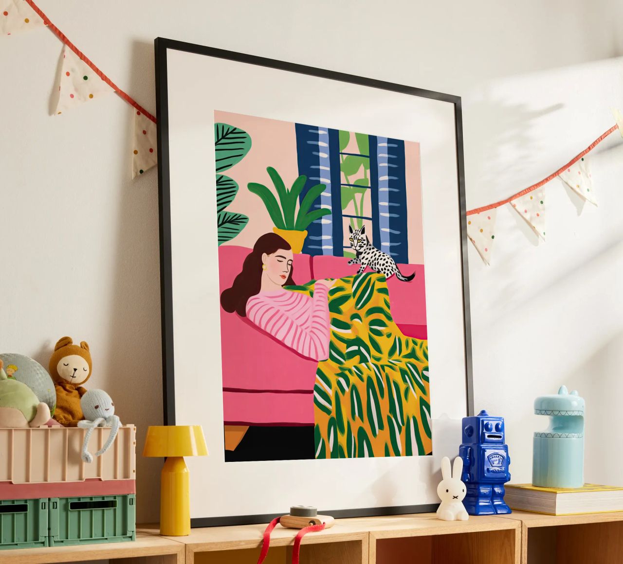 Il gatto vuole giocare | Illustrazione in stile Matisse carta hahnemühle da Autofocus