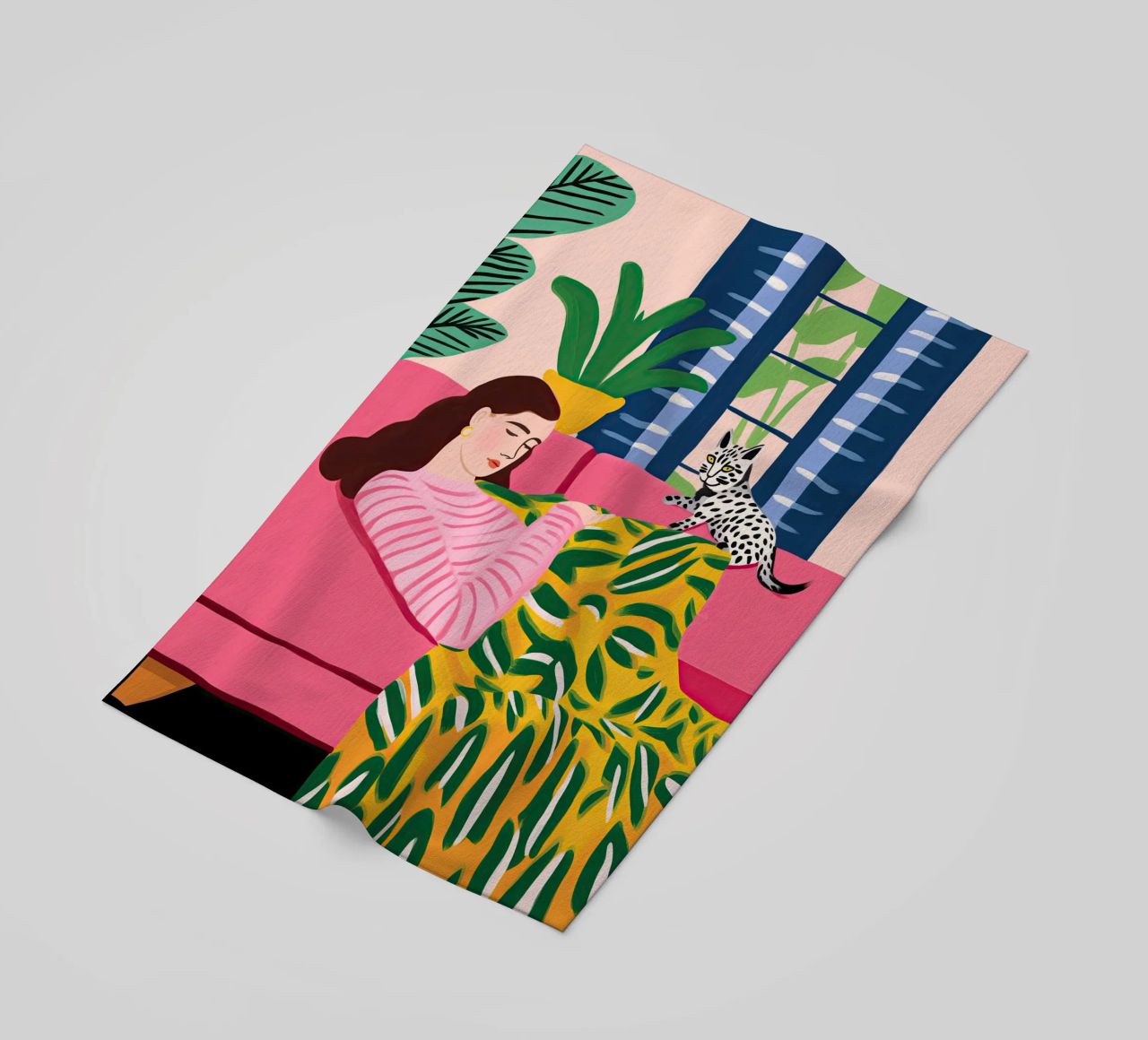 Il gatto vuole giocare | Illustrazione in stile Matisse telo mare da Autofocus