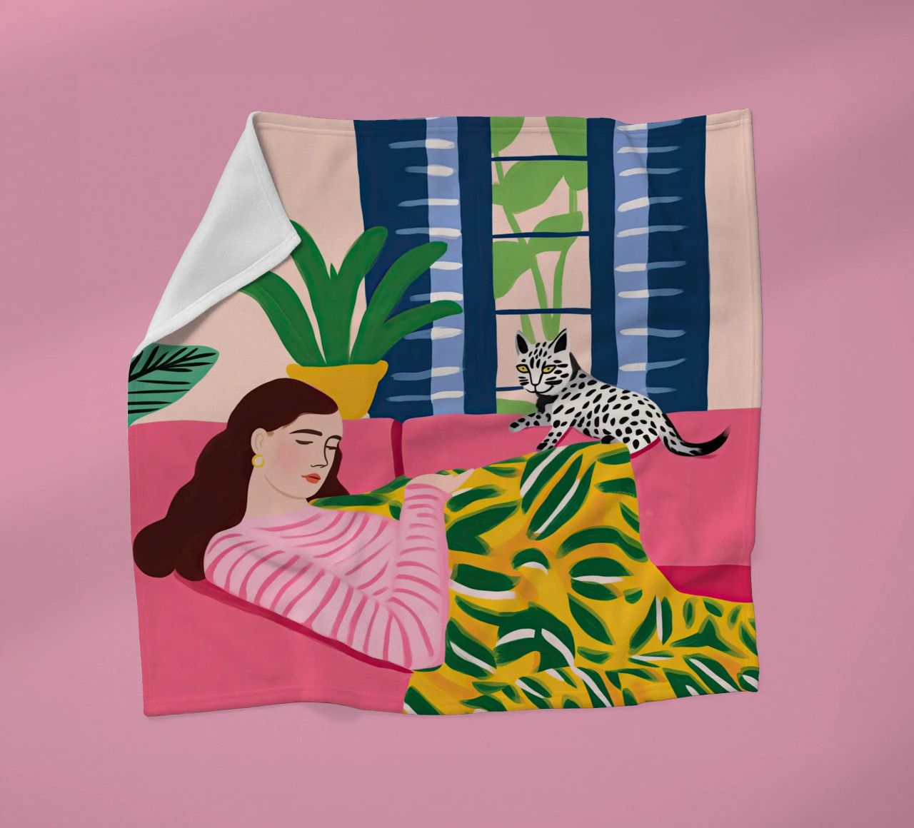 Il gatto vuole giocare | Illustrazione in stile Matisse coperta in pile da Autofocus