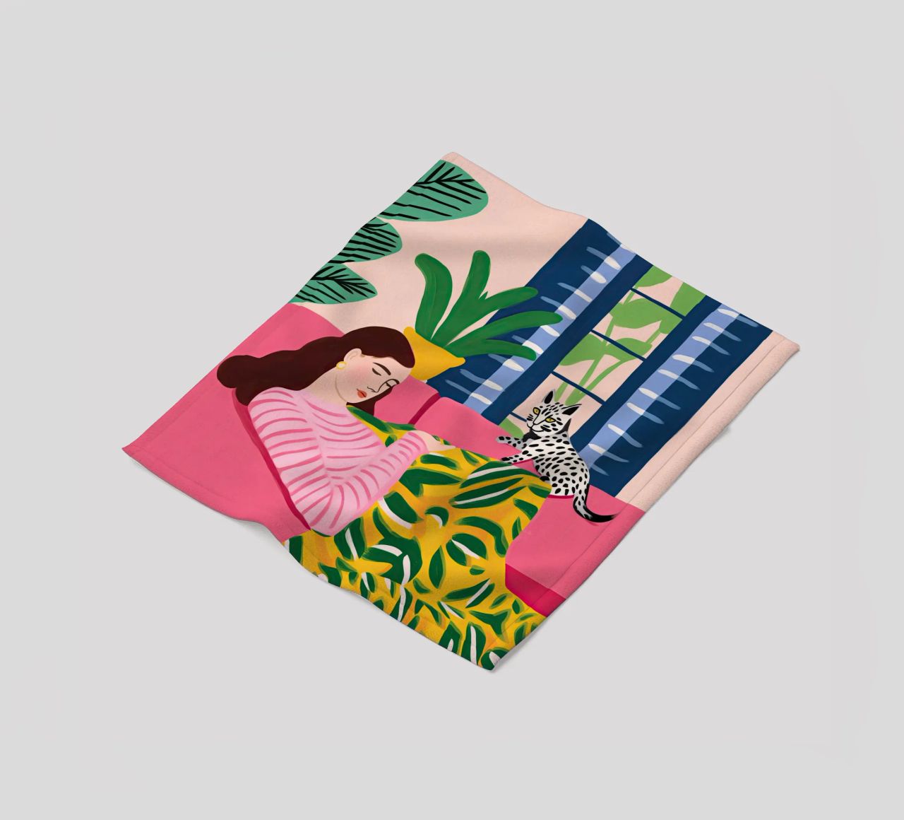 Il gatto vuole giocare | Illustrazione in stile Matisse coperta in pile da Autofocus