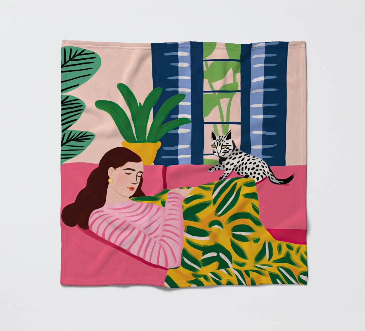 Il gatto vuole giocare | Illustrazione in stile Matisse coperta in pile da Autofocus