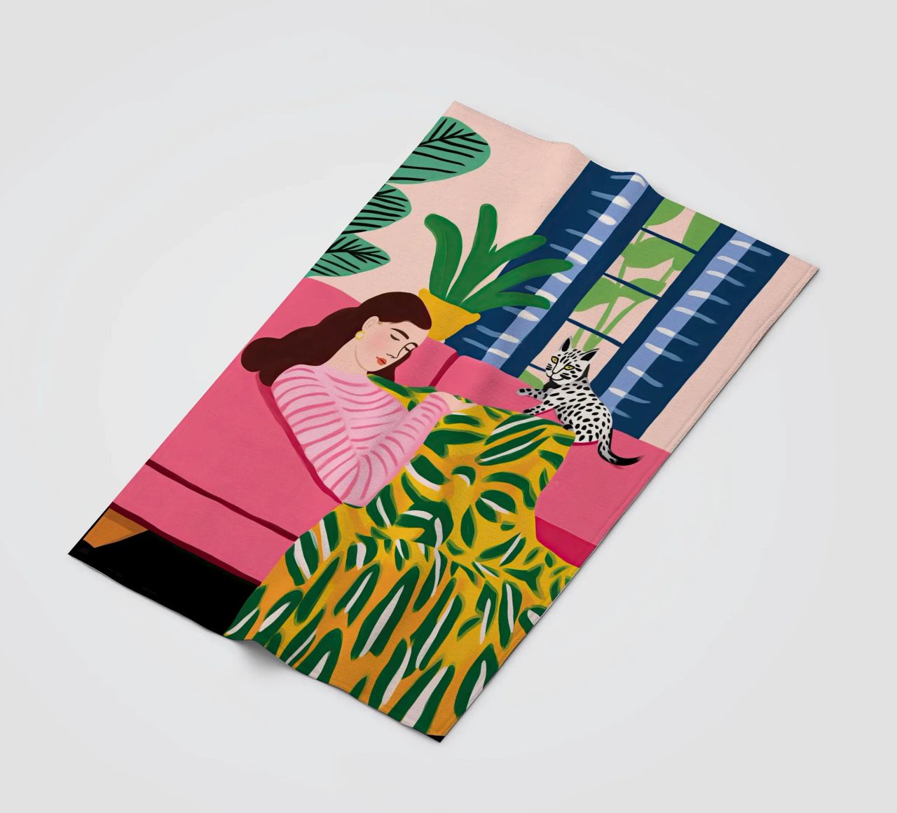 Il gatto vuole giocare | Illustrazione in stile Matisse coperta in pile da Autofocus