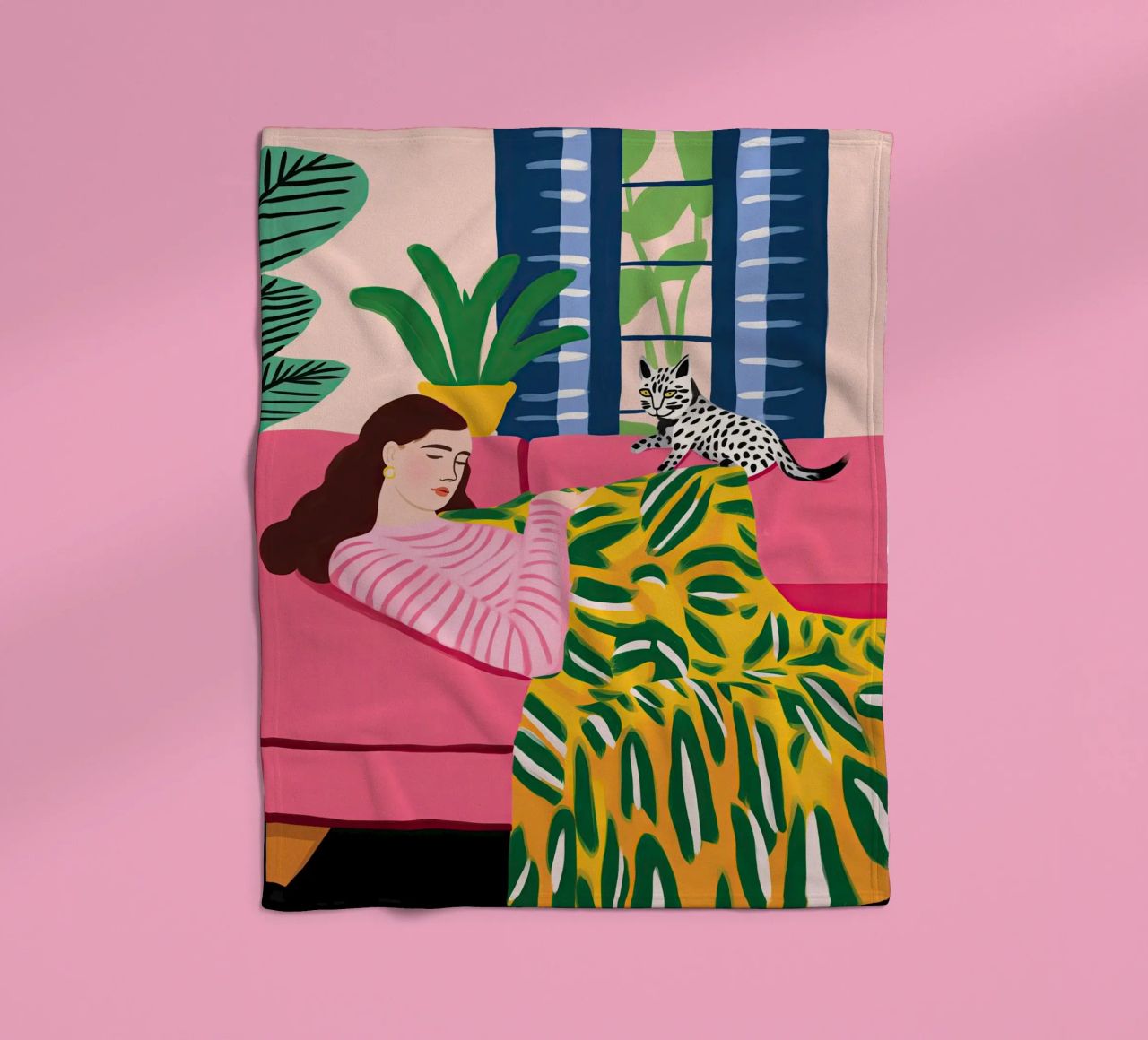 Il gatto vuole giocare | Illustrazione in stile Matisse coperta in pile da Autofocus
