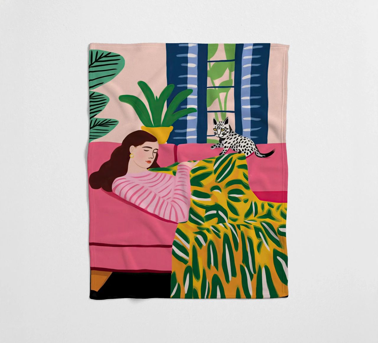 Il gatto vuole giocare | Illustrazione in stile Matisse coperta in pile da Autofocus