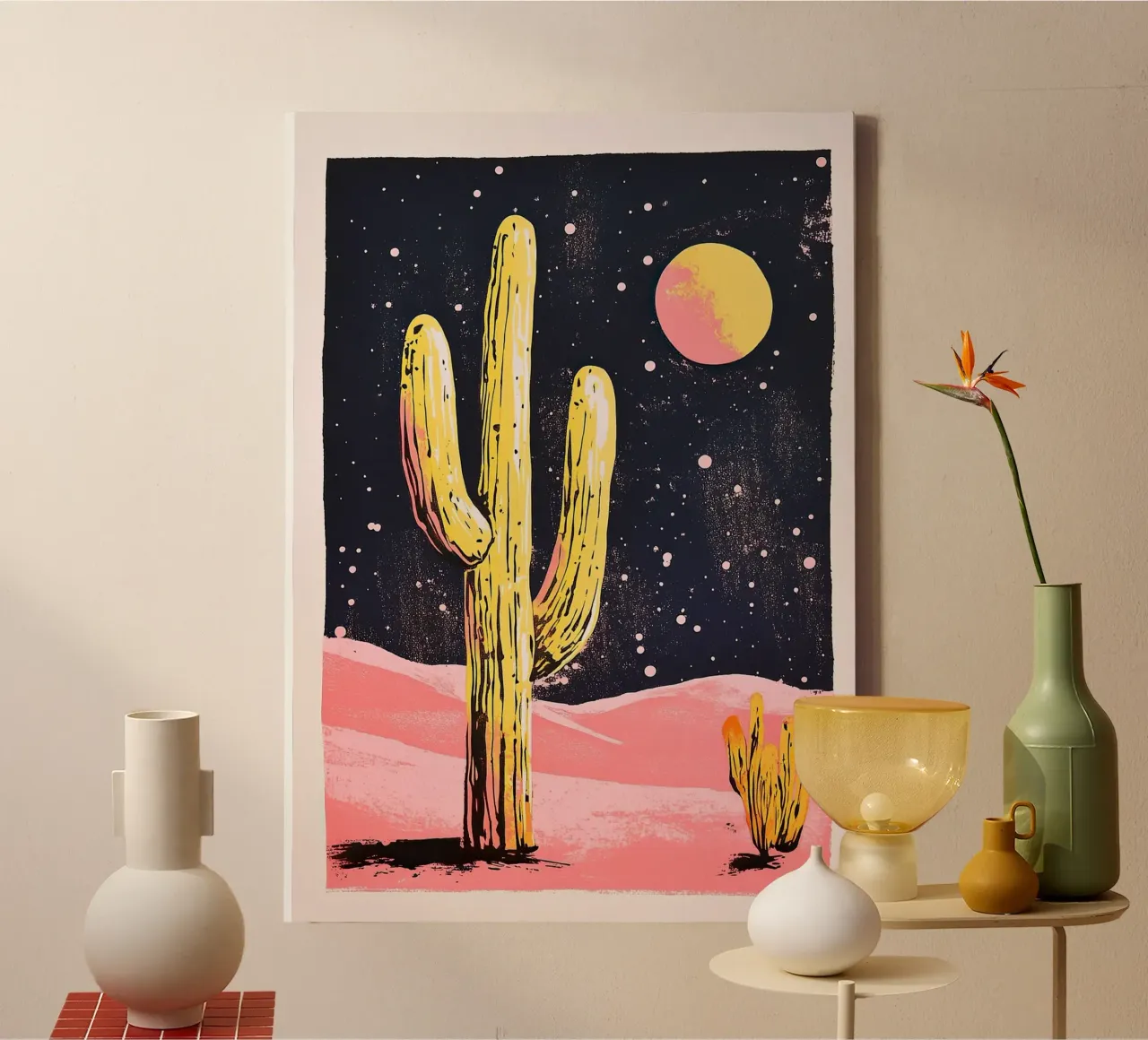 Mond"-Kaktus Leinwand von Nikis Art Studio