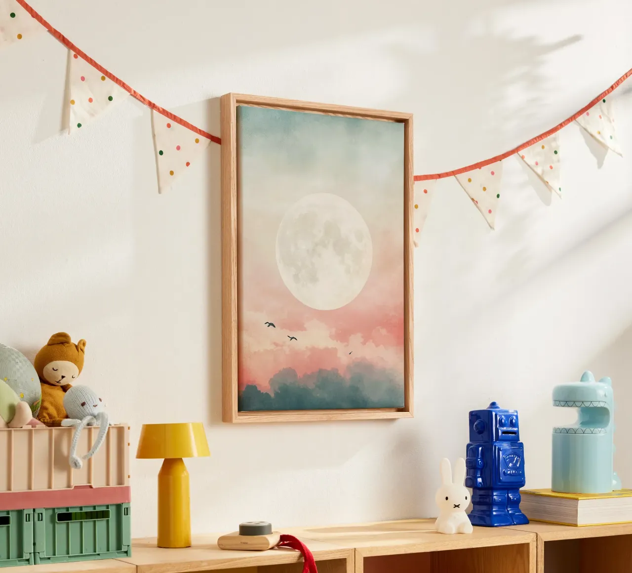 Lune Nuages Ciel Oiseaux toile avec Caisse américaine de Nikis Art Studio