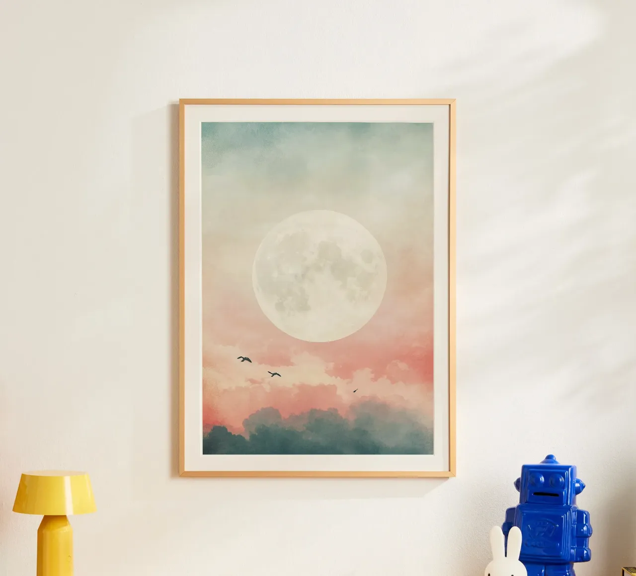 Moon Clouds Sky Birds poster by Nikis Art Studio