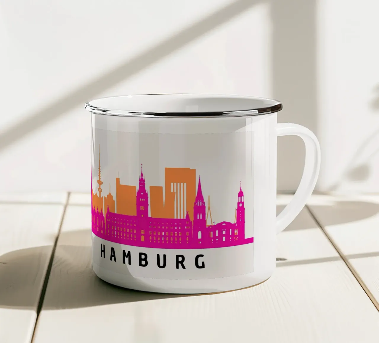 Hamburg - Silhouette in Pink & Orange tazza in smalto da DigiWunderwerk