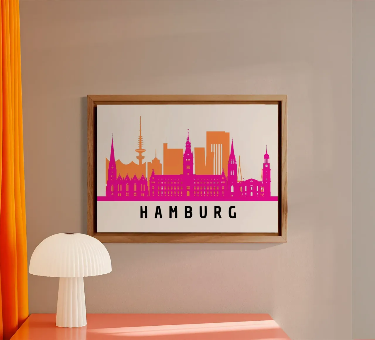 Hamburg - Silhouette in Pink & Orange alluminio dibond da DigiWunderwerk