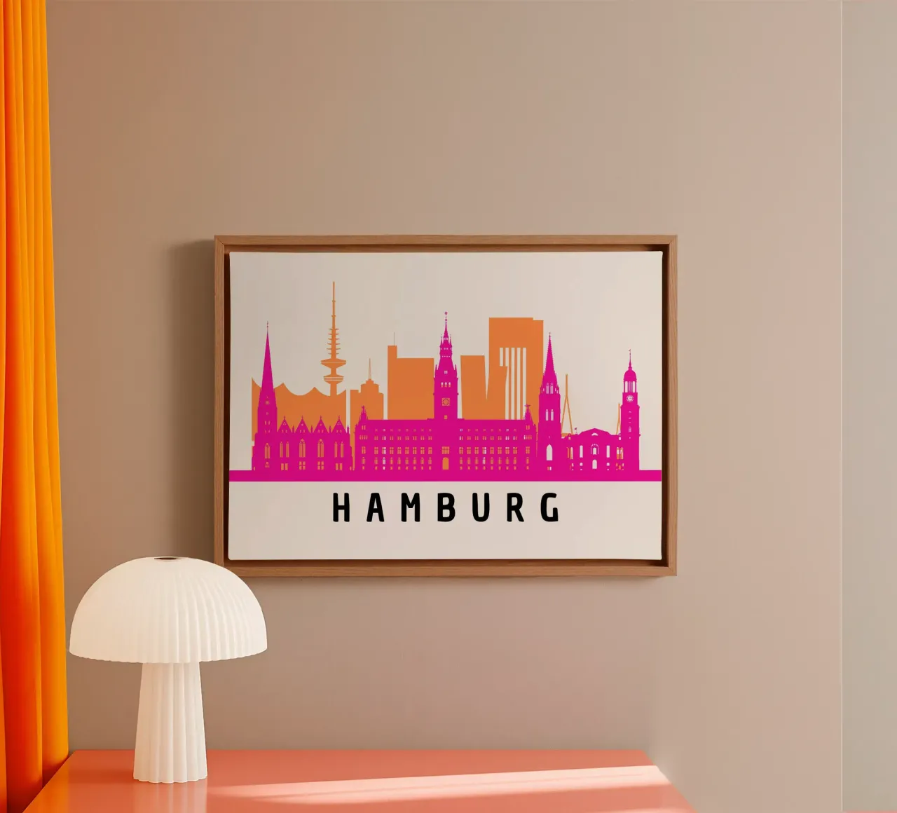 Hamburg - Silhouette in Pink & Orange tela con Cornice a cassetta da DigiWunderwerk