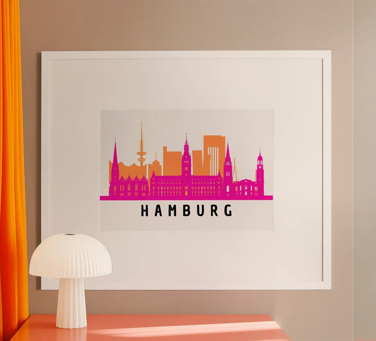 Hamburg - Silhouette in Pink & Orange carta hahnemühle da DigiWunderwerk