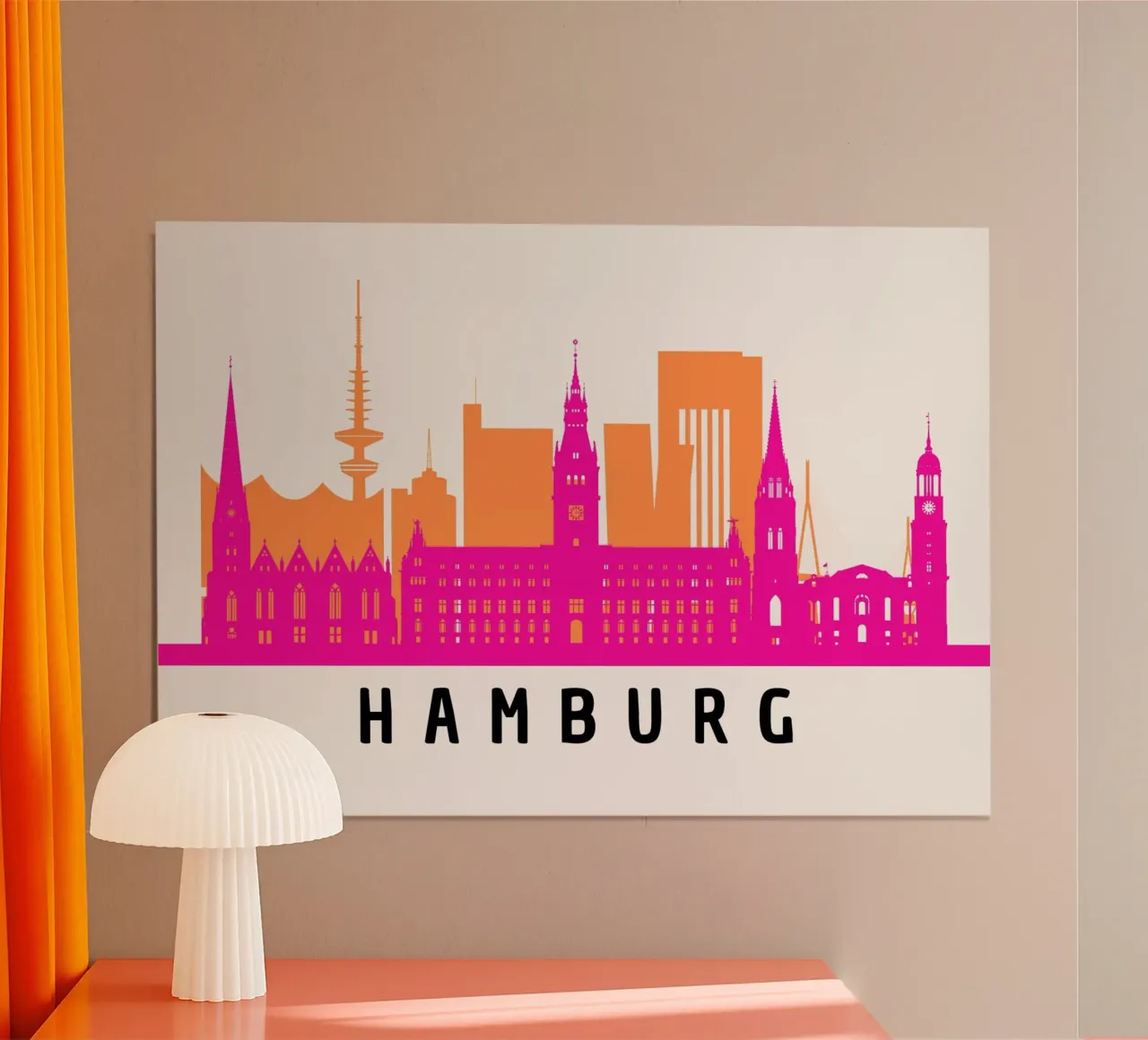 Hamburg - Silhouette in Pink & Orange carta hahnemühle da DigiWunderwerk