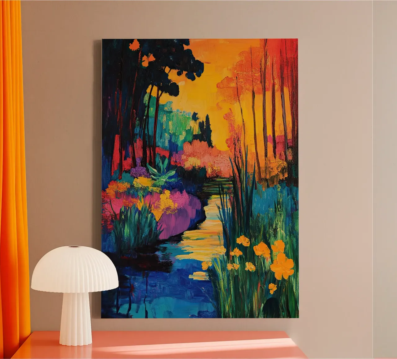 Fiume Foresta Fiori Piante Natura tela con Cornice a cassetta da ArtByNiki