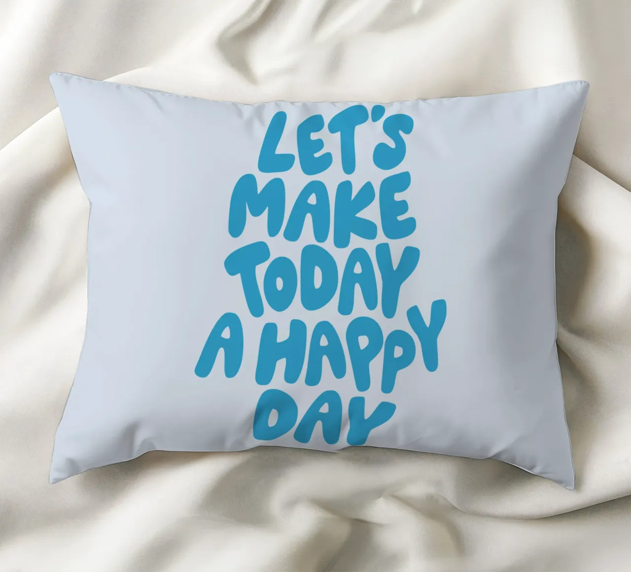 Let's Make Today a Happy Day Optimistic Typography Print decorative cushion by THE MOTIVATED TYPE