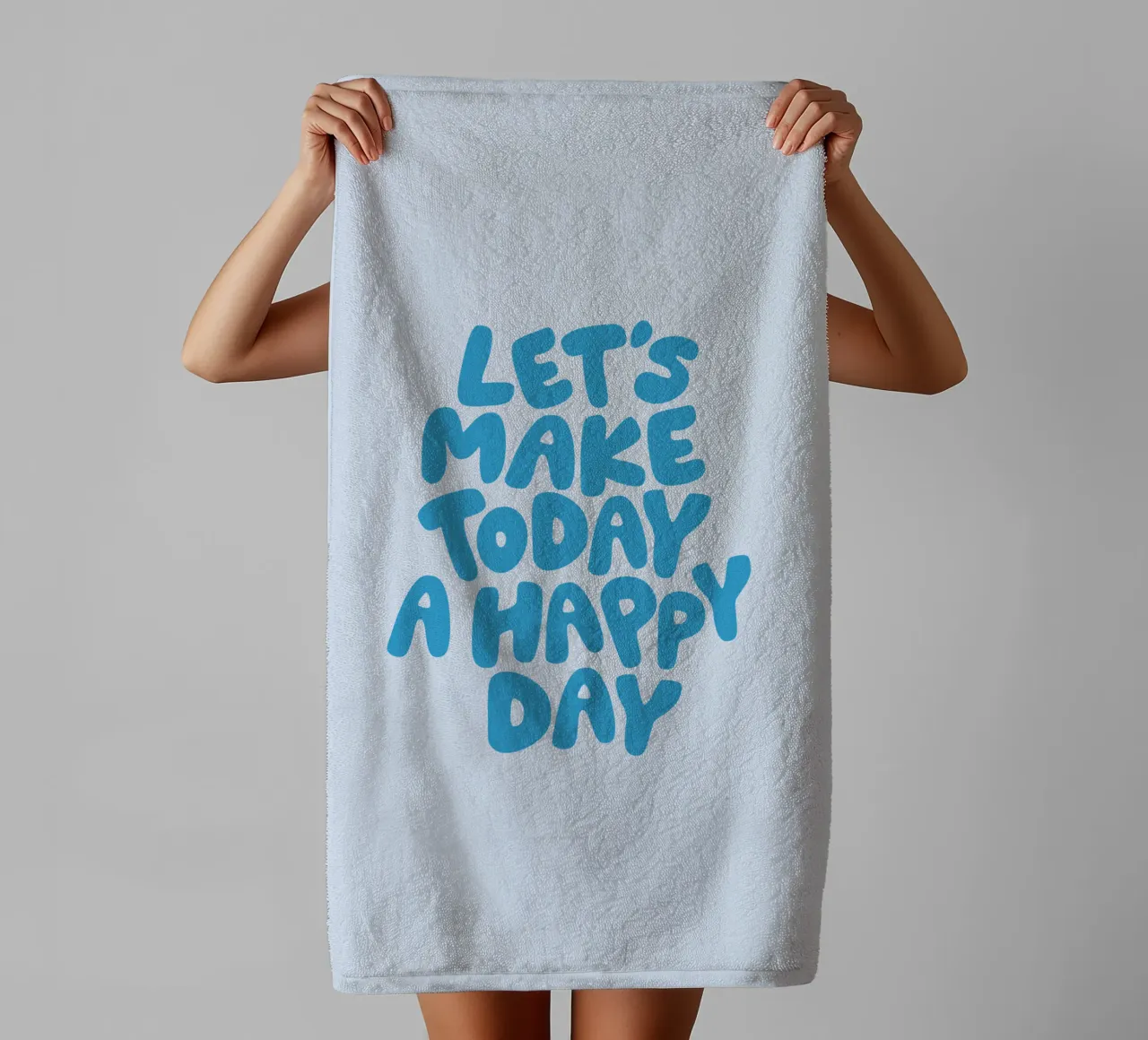 Let's Make Today a Happy Day Optimistic Typography Print towel by THE MOTIVATED TYPE