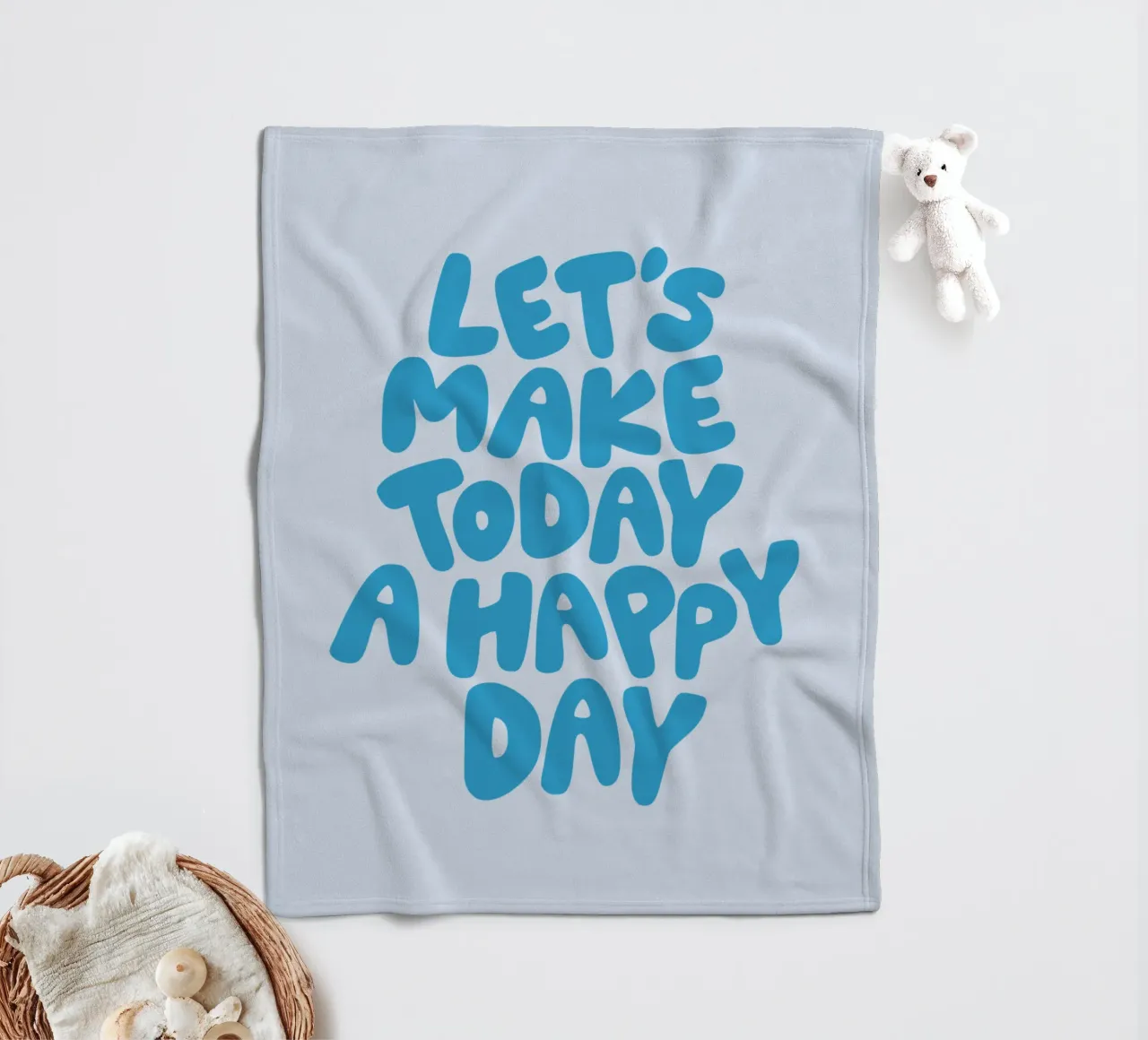 Let's Make Today a Happy Day Optimistic Typography Print fleece blanket by THE MOTIVATED TYPE