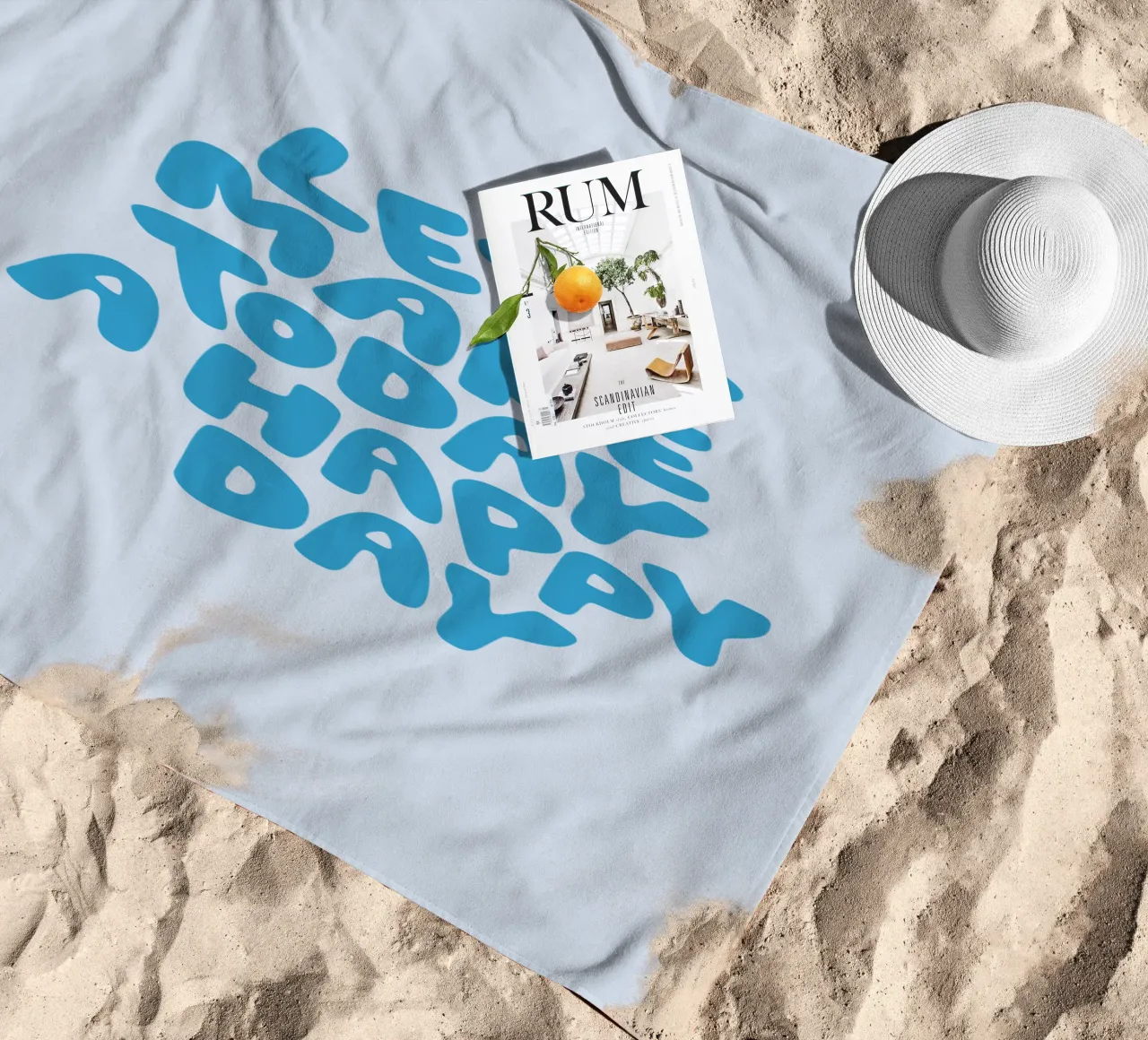 Let's Make Today a Happy Day Optimistic Typography Print beach towel by THE MOTIVATED TYPE