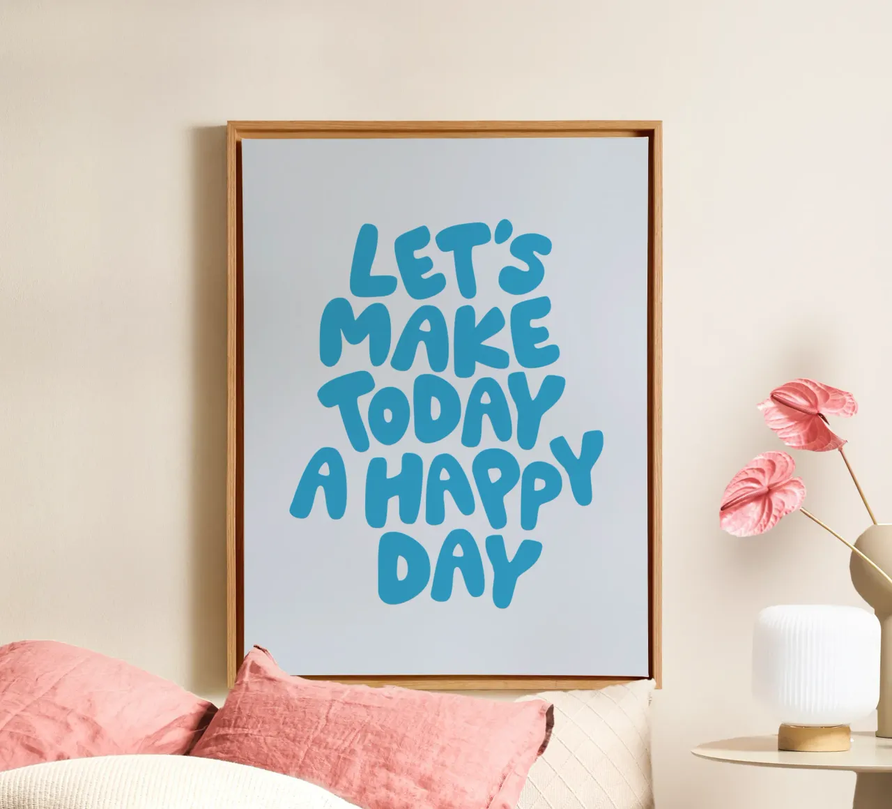 Let's Make Today a Happy Day Optimistic Typography Print canvas with Floater frame by THE MOTIVATED TYPE