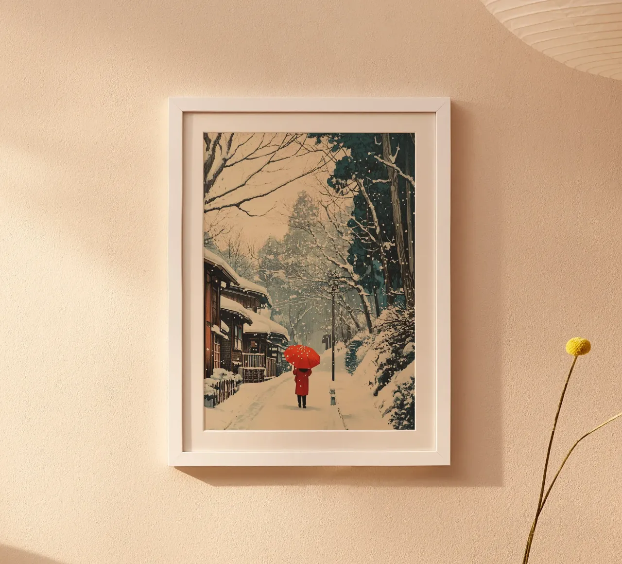 Stampa d'arte giapponese: Nella neve poster con telaio in legno da Ukiyo Visions