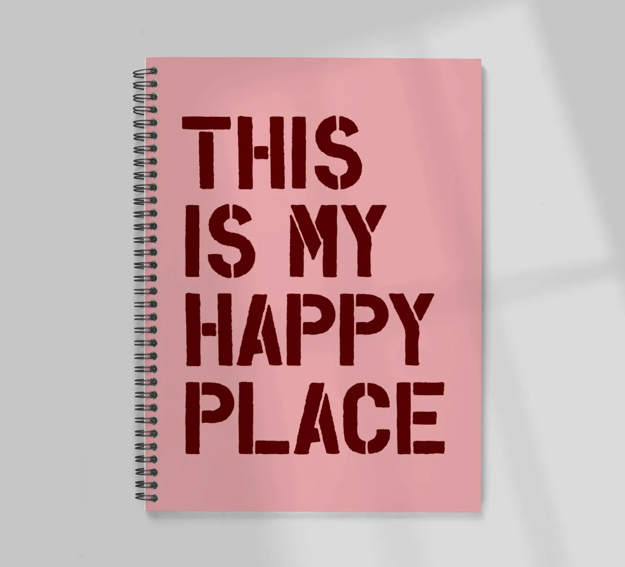 This is My Happy Place Bold Typography Print on Pink spiral notebook by THE MOTIVATED TYPE
