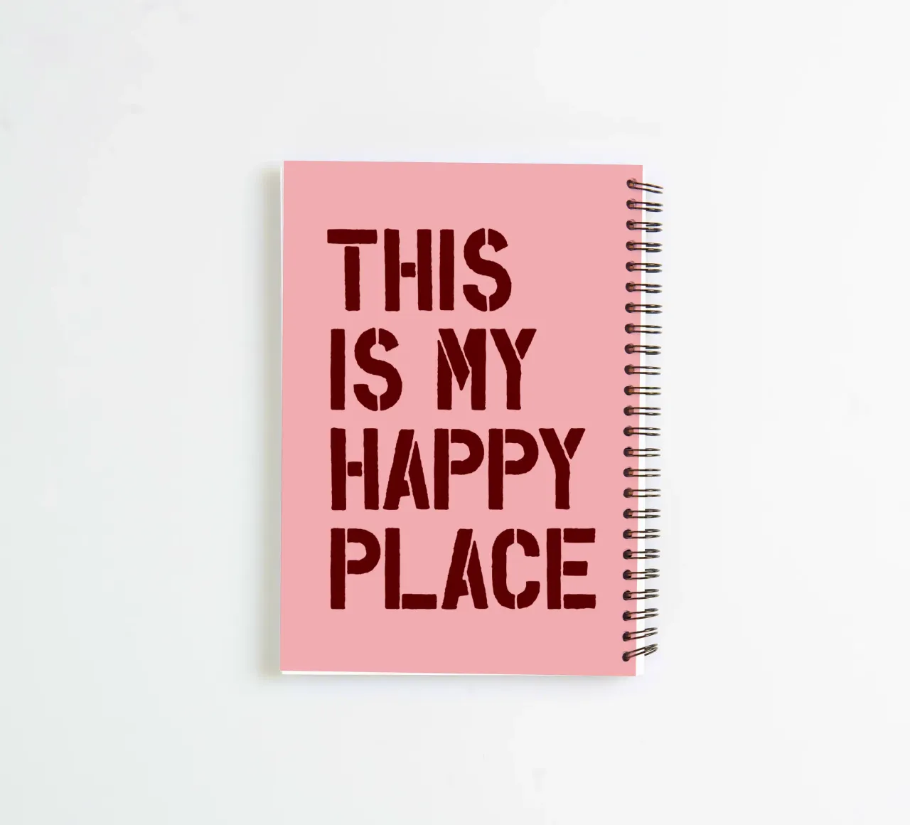 This is My Happy Place Bold Typography Print on Pink spiral notebook by THE MOTIVATED TYPE