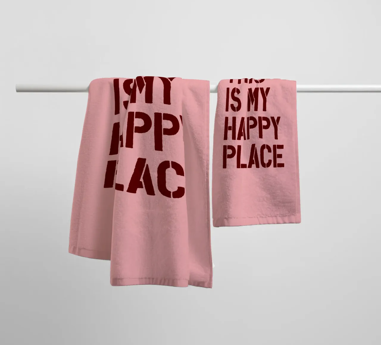 This is My Happy Place Bold Typography Print on Pink towel by THE MOTIVATED TYPE