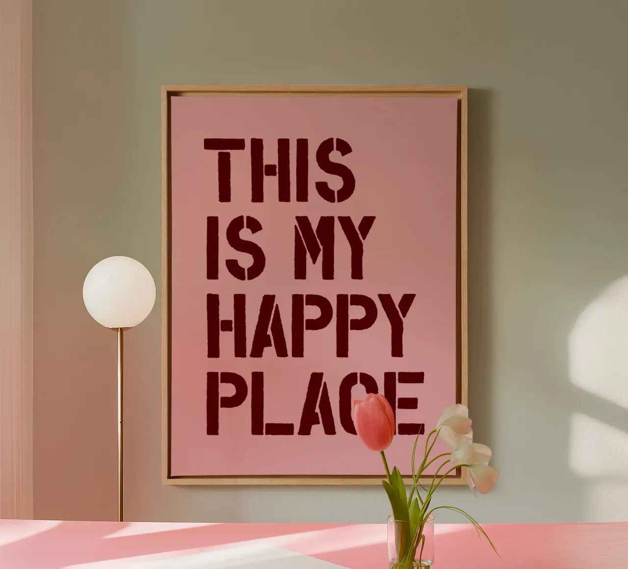 This is My Happy Place Bold Typography Print on Pink canvas with Floater frame by THE MOTIVATED TYPE