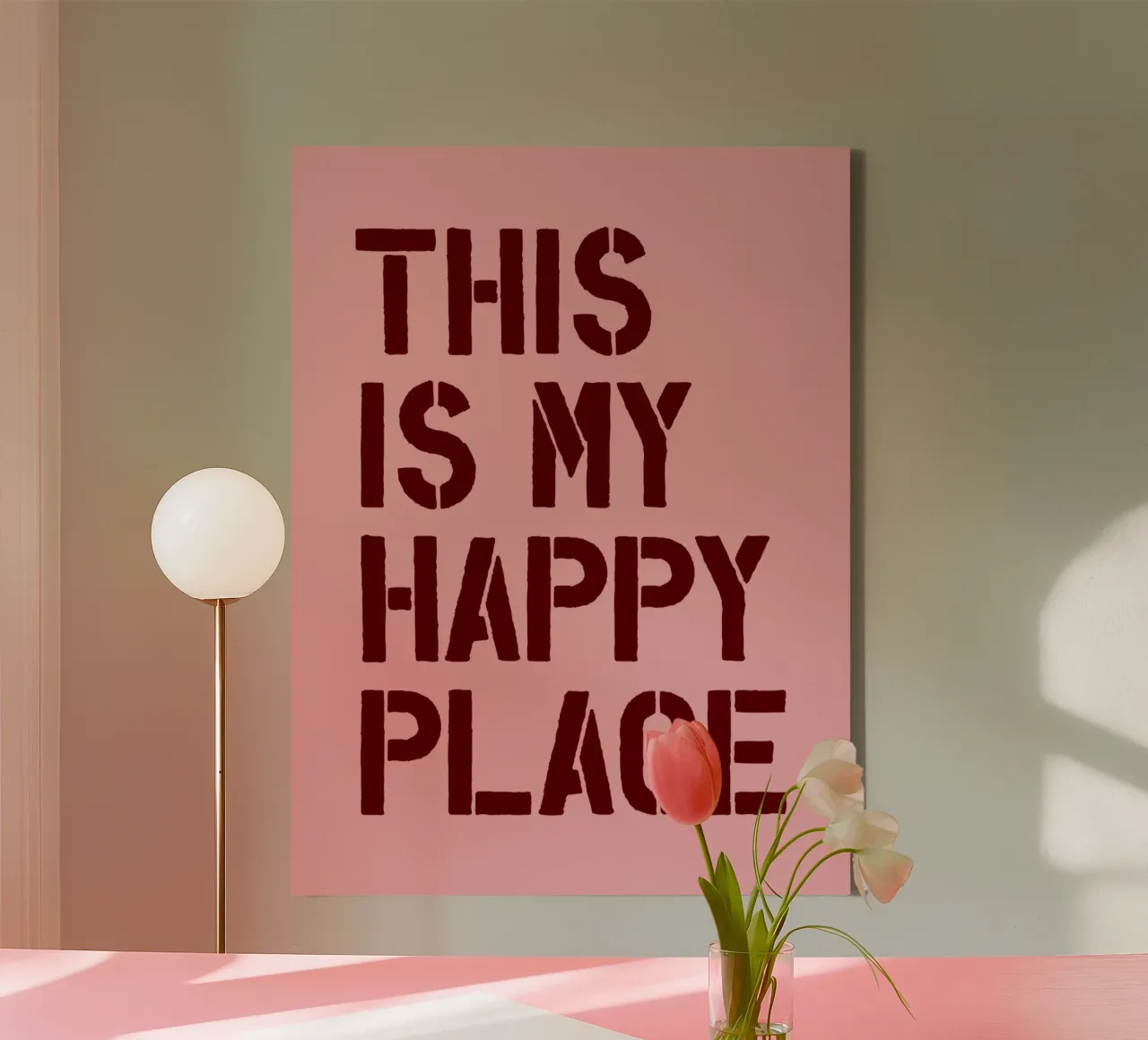 This is My Happy Place Bold Typography Print on Pink canvas with Floater frame by THE MOTIVATED TYPE
