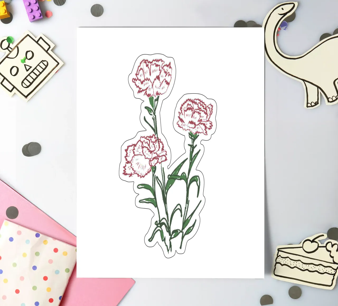 Carnations Flowers sticker sheet by anisillustration