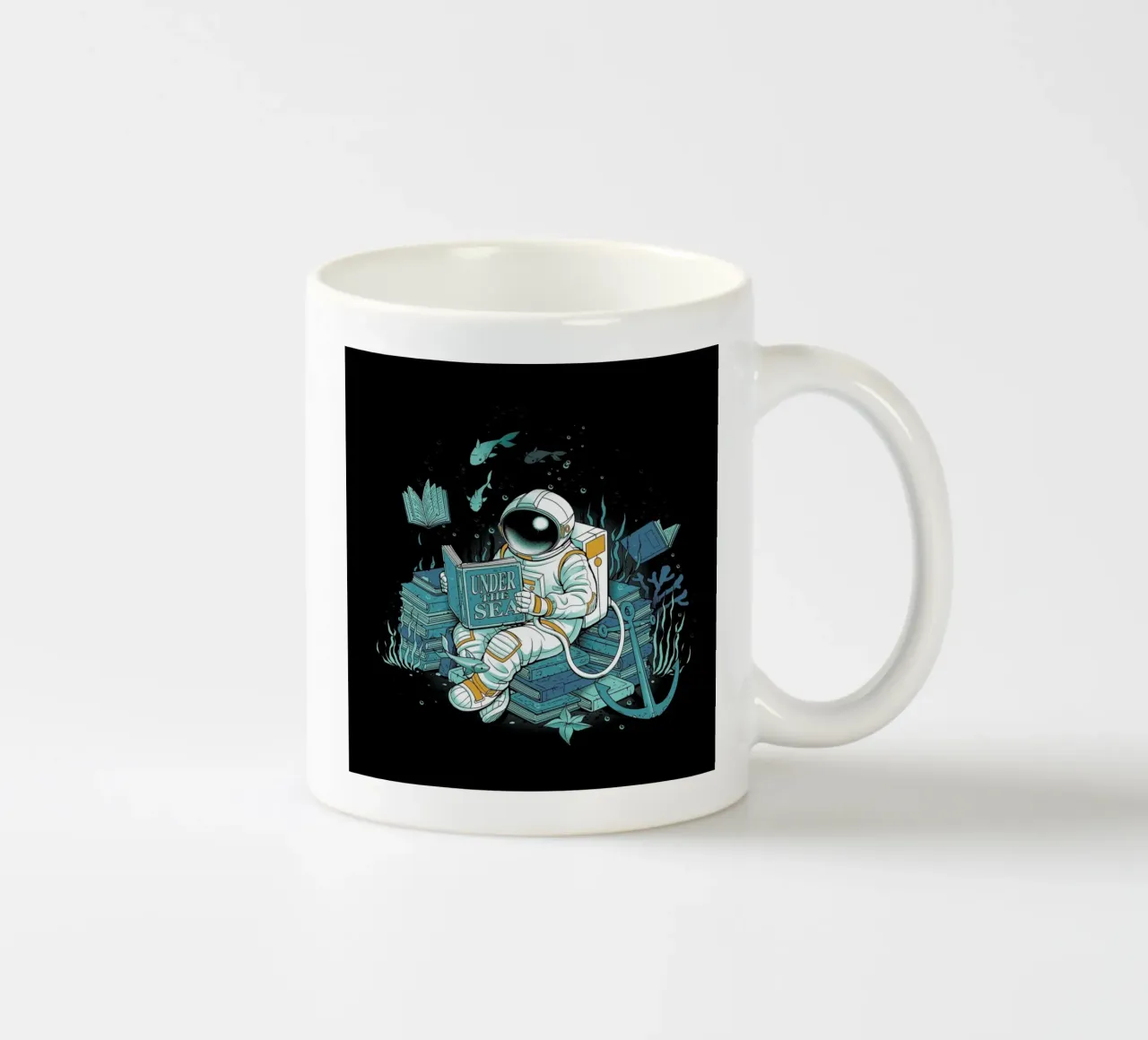 A reader lives a thousand lives - Cosmonaut Under The Sea tazza in ceramica da Tobe Fonseca