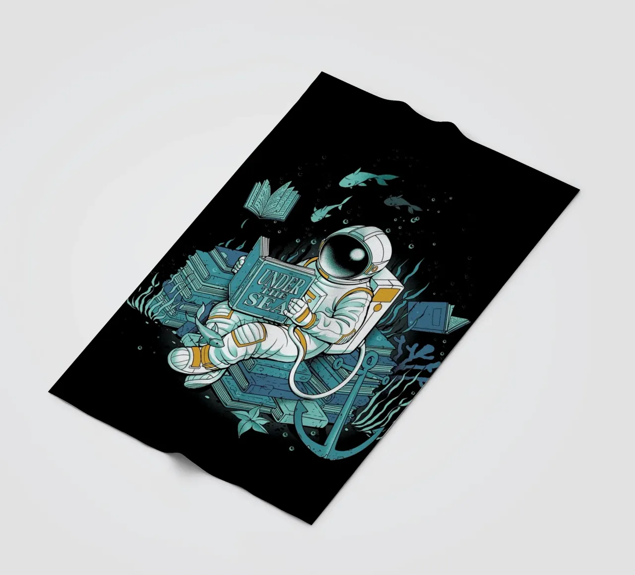 A reader lives a thousand lives - Cosmonaut Under The Sea fleece blanket by Tobe Fonseca