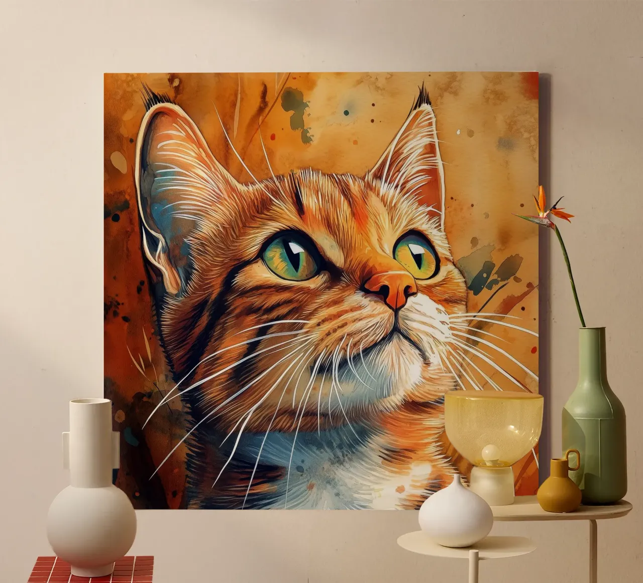 Ginger cat Henry canvas with Floater frame by Justyna Jaszke JBJart