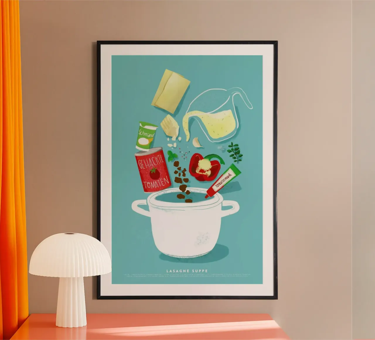 Lasagne Supper poster con telaio in legno da Julia Marquardt-Lott