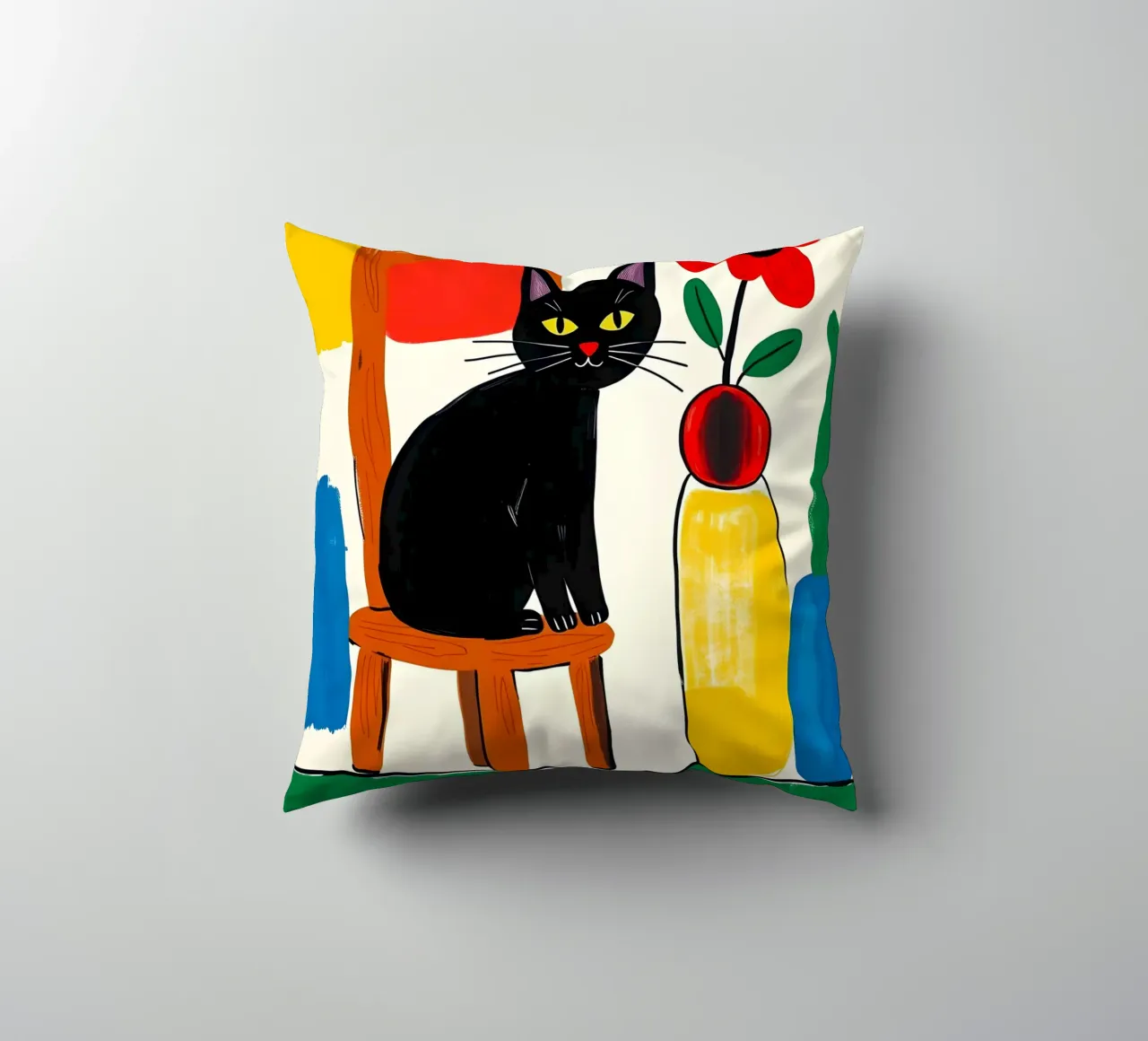 Gatto nero su una sedia in giardino cuscino da ARTOMATIC