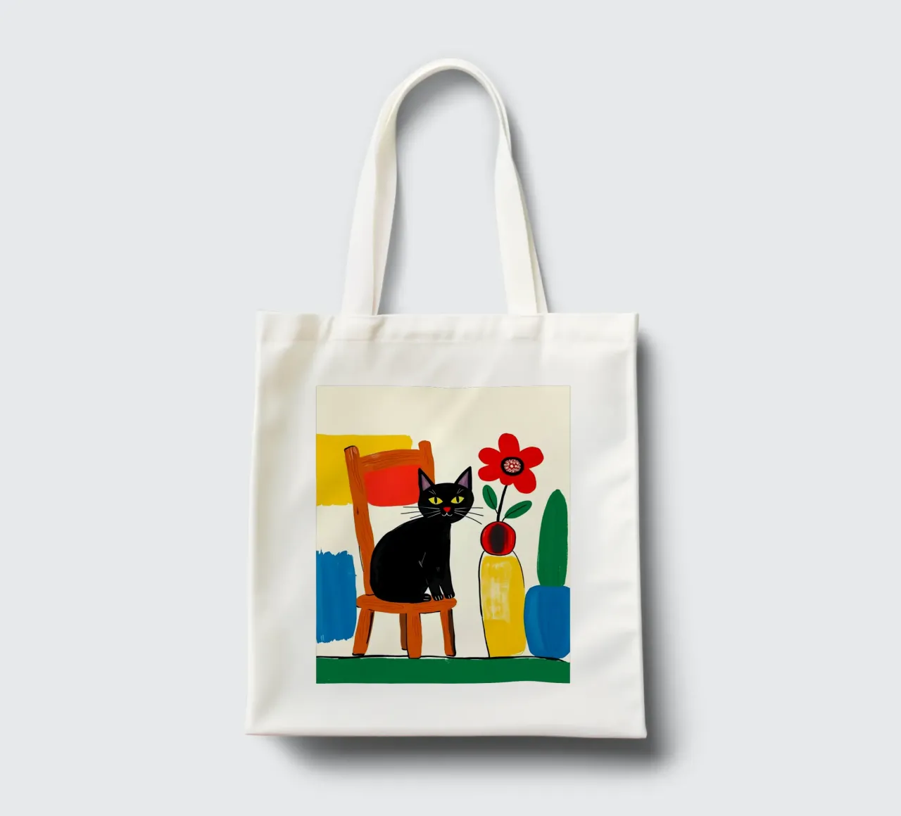 Gatto nero su una sedia in giardino borsa in juta da ARTOMATIC