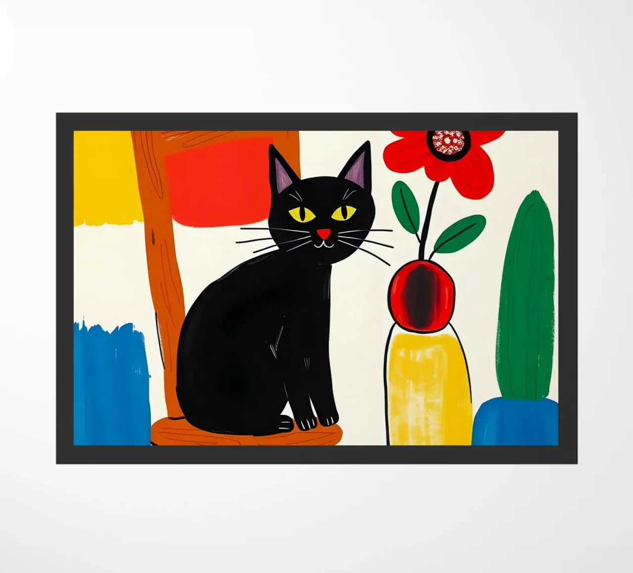 Gatto nero su una sedia in giardino zerbino da ARTOMATIC
