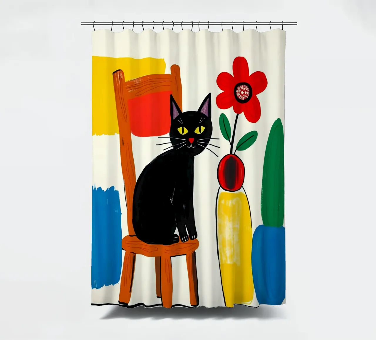 Gatto nero su una sedia in giardino tenda da doccia da ARTOMATIC