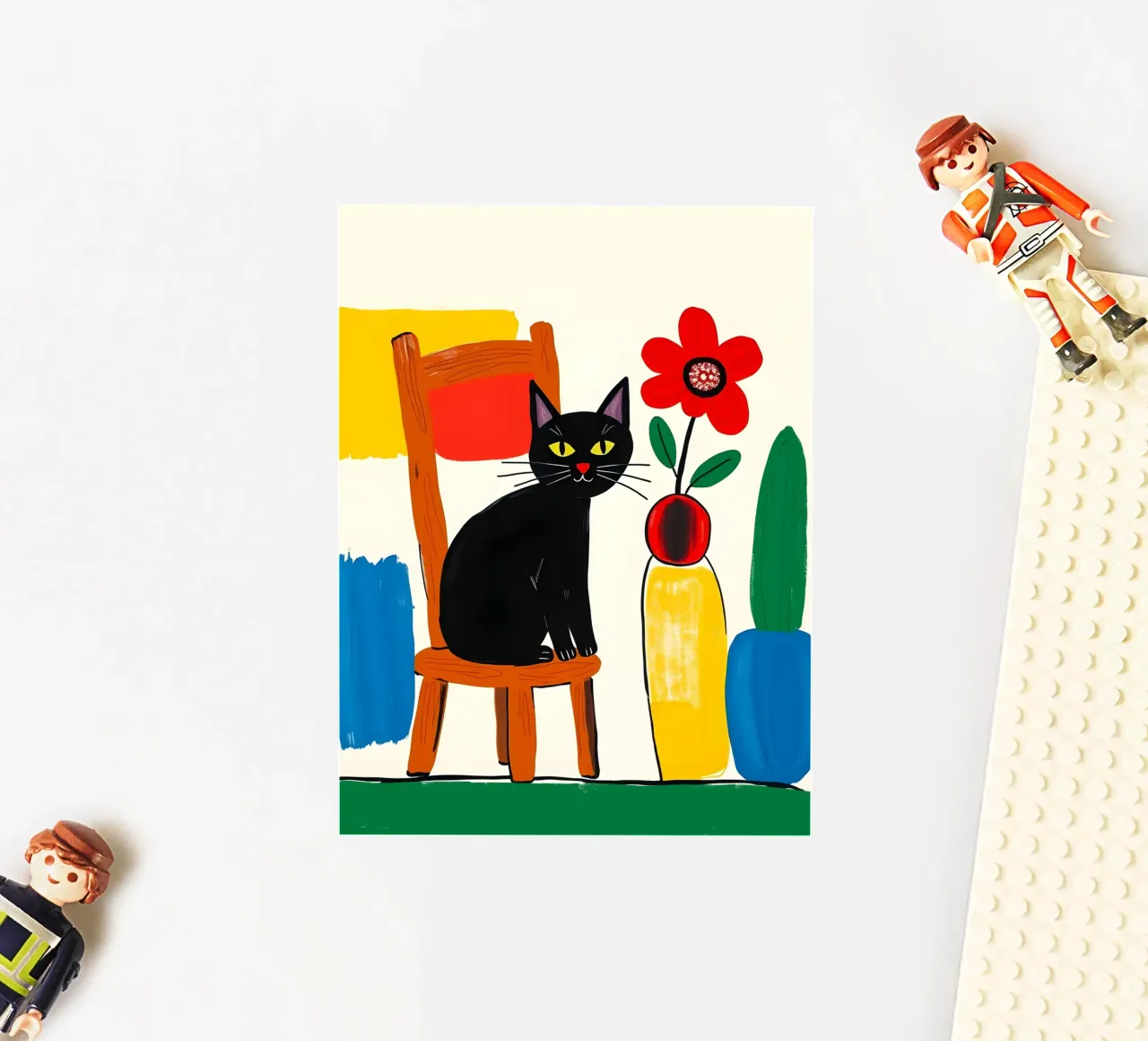 Chat noir sur une chaise dans un jardin autocollant de ARTOMATIC