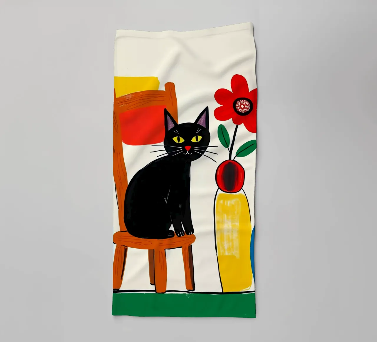Gatto nero su una sedia in giardino asciugamano da bagno da ARTOMATIC