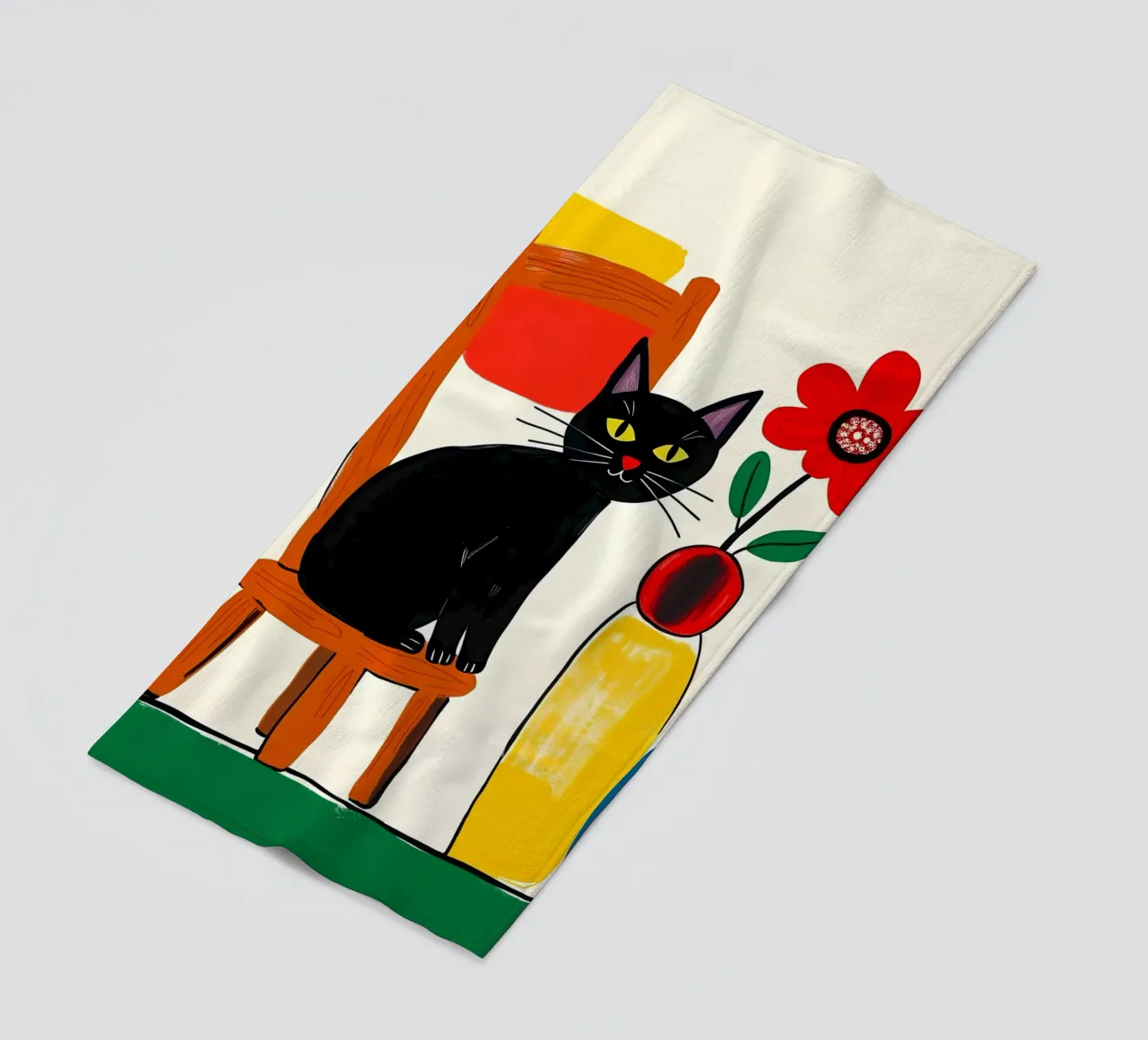 Gatto nero su una sedia in giardino telo mare da ARTOMATIC
