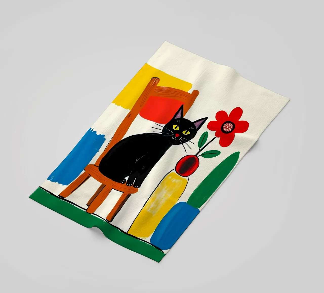 Gatto nero su una sedia in giardino telo mare da ARTOMATIC