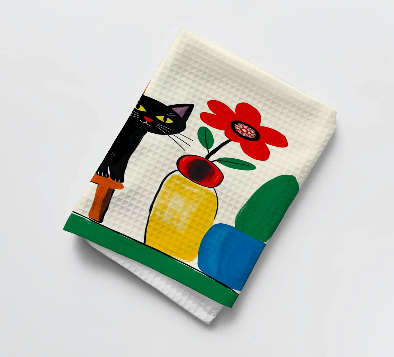 Gatto nero su una sedia in giardino canovaccio da cucina da ARTOMATIC